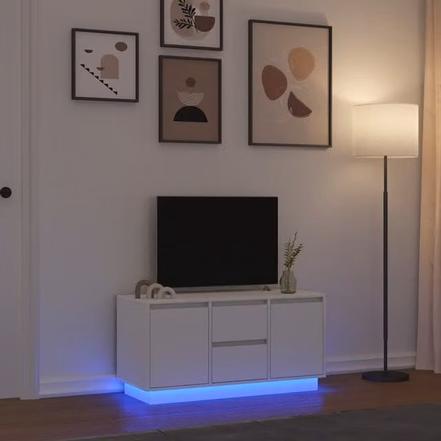 Berkfield Home Modern White TV Cabinet with LED Lights W/D/H: 100 x 41 x 50 cm – 1