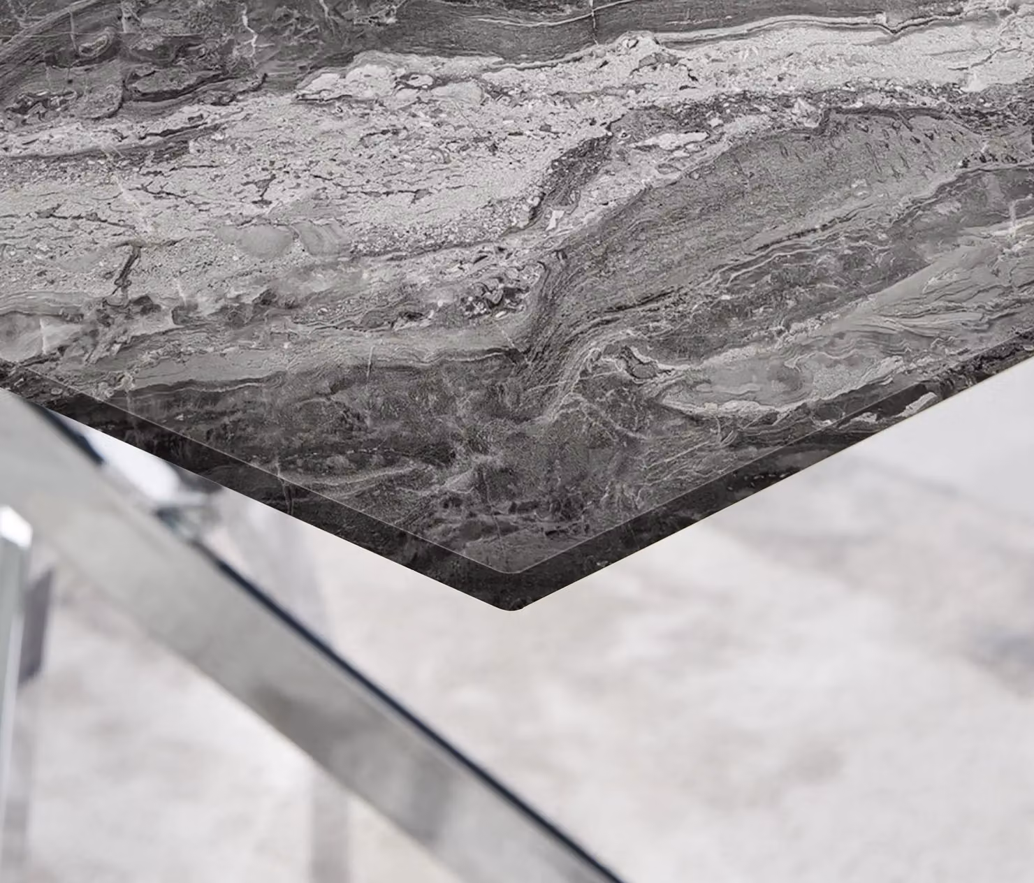 FurnitureboxUK Leonardo Grey Marble Effect Glass Dining Table with 4 Navy Pesaro Chairs and Silver Legs – 3