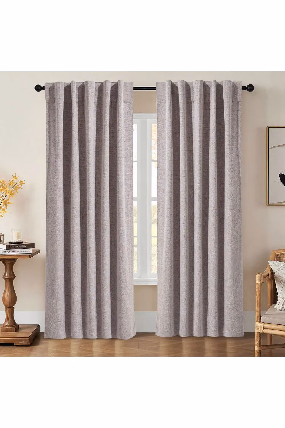 H&O Direct Beige Faux Linen Blackout Curtains, Pair, W: 168 cm, H: 229 cm – 2