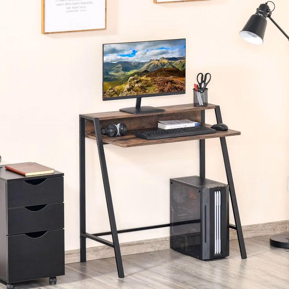 Rolipo Brown Writing Desk with Storage Shelf W: 84 cm, D: 45 cm – 4