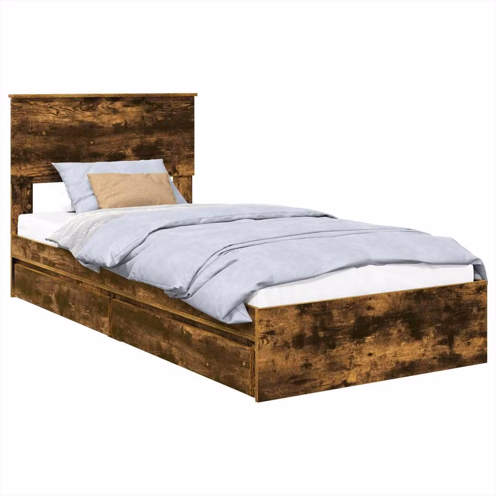 Berkfield Home Modern Storage Bed with Drawers in Smoked Oak Brown, W/D/H: 100 x 200 cm – 2
