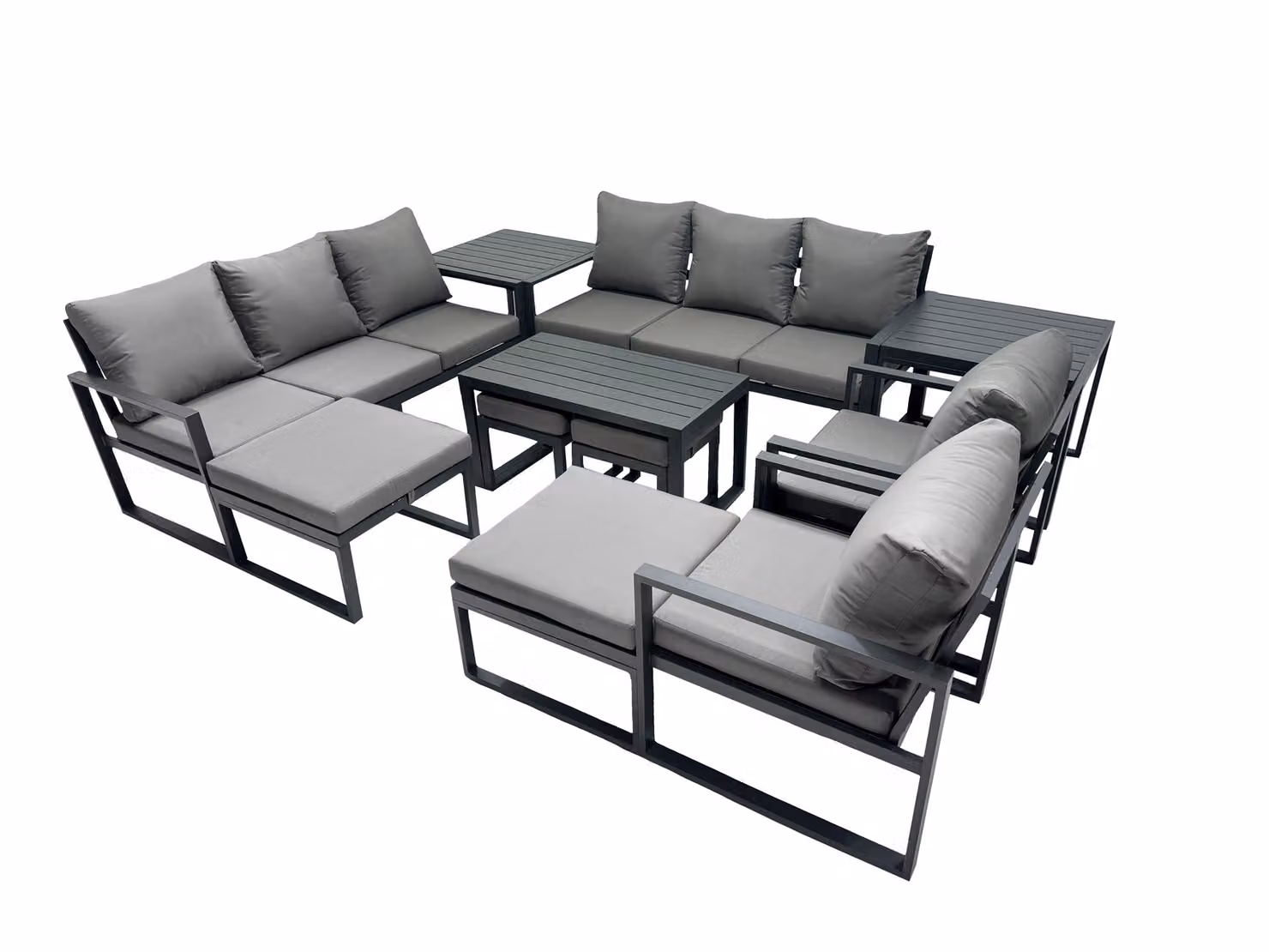 Fimous Powder Coated Aluminium 3 Seater Outdoor Sofa Set with Coffee Table and Ottomans in Dark Grey – 2