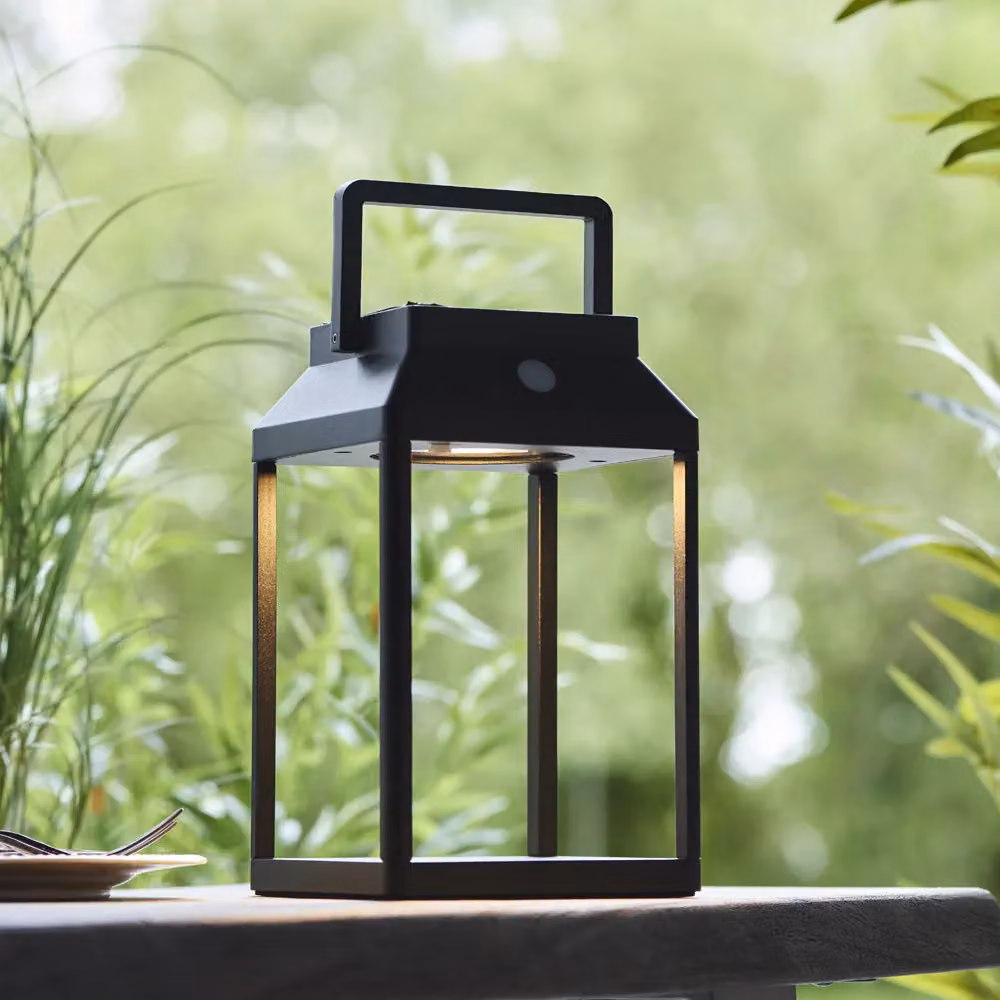 Loops Solar Powered Outdoor Table Lamp in Black with Warm White LED – 3