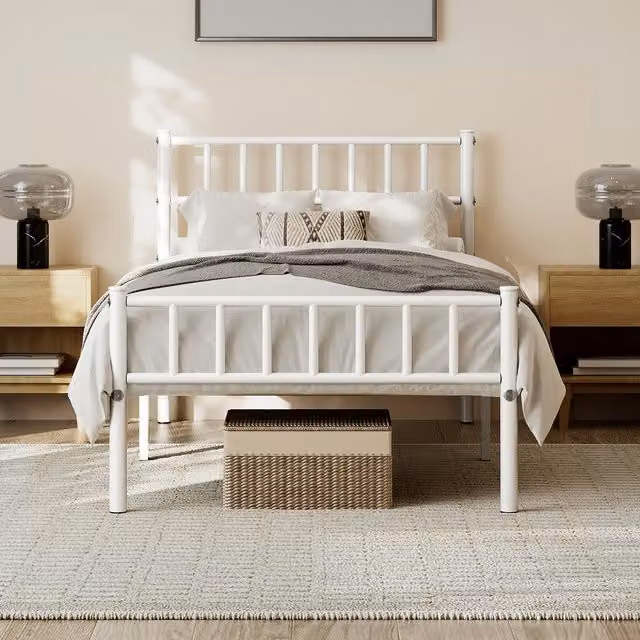 Yaheetech Industrial Metal Bed Frame in White, 90 x 200 cm