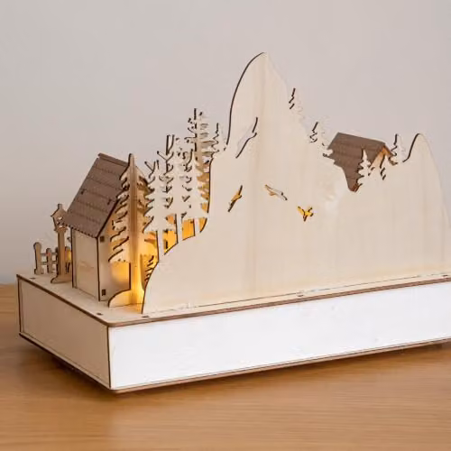 Samuel Alexander Rustic Wooden Christmas Village Tabletop Decoration with LEDs, White and Brown – 2