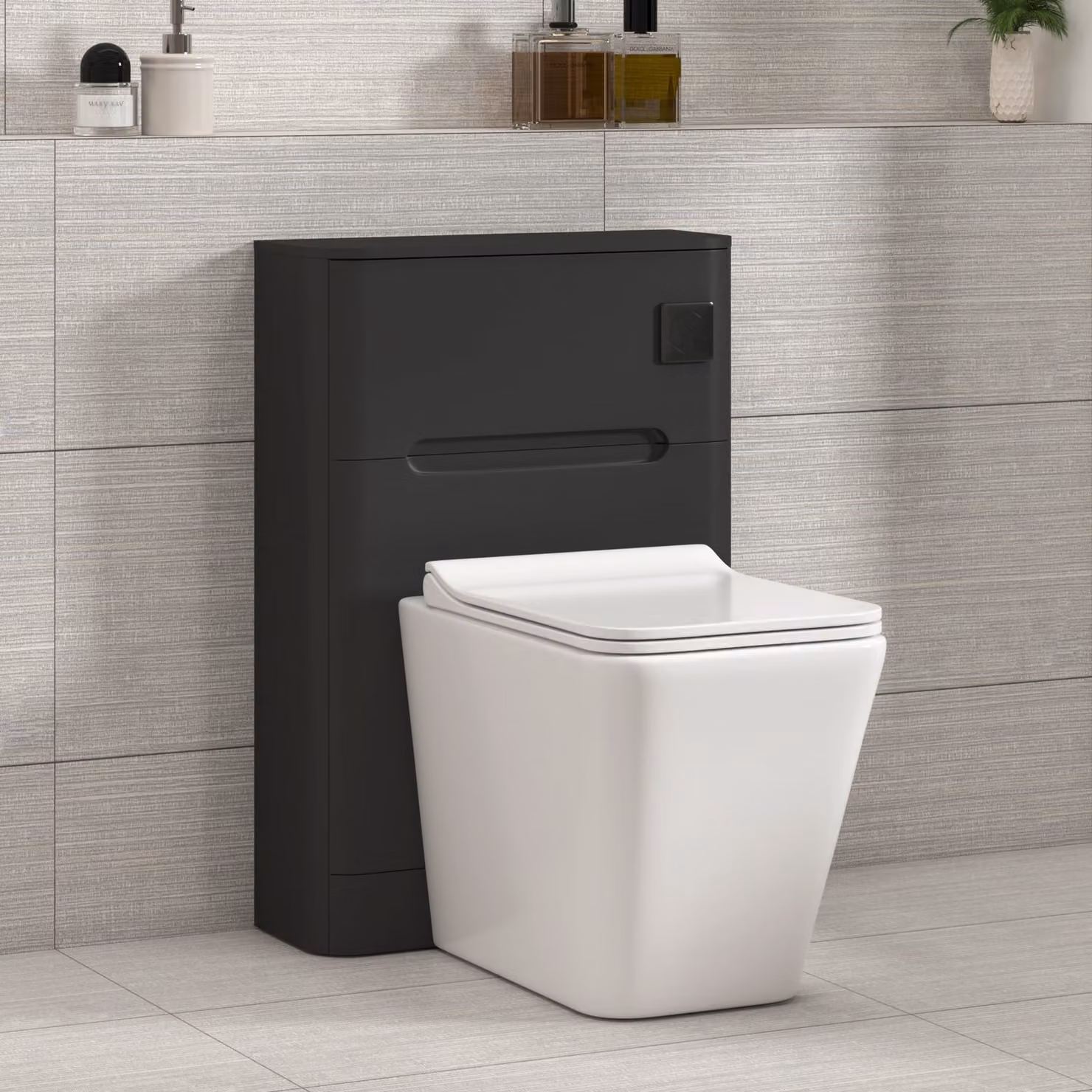 Royal Bathrooms Venice Matt Nocturne Black Wall Mounted WC Unit with Elena Rimless Ceramic Toilet Pan, Slim Soft Close Seat and Cistern, Width: 55 cm