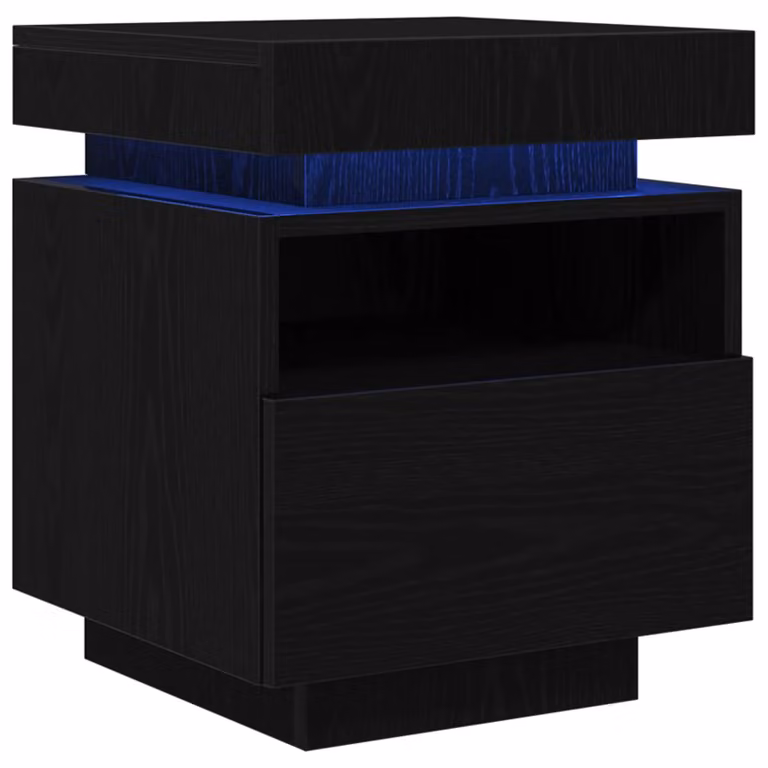 Berkfield Home Set of 2 Black Oak Bedside Cabinets with Integrated LED Lights, W: 40 cm, D: 39 cm, H: 48.5 cm