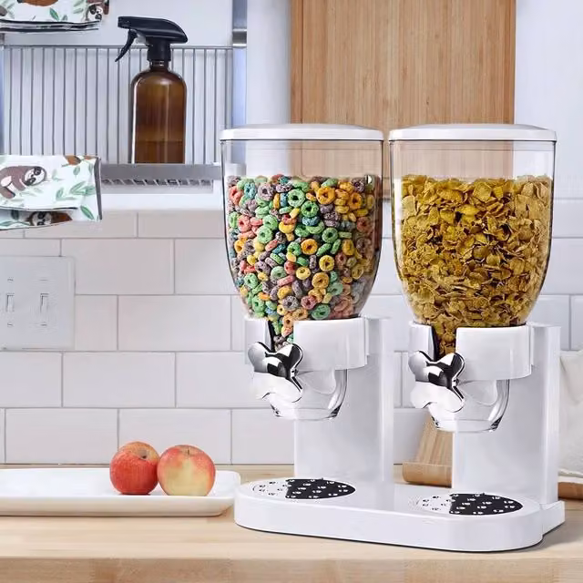 KORVIXA Double Cereal Dispenser Storage Container in White