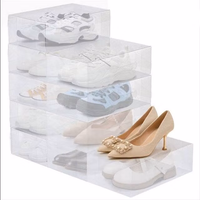 SPETLEK 10 Pack Stackable Plastic Shoe Organiser Boxes in Transparent