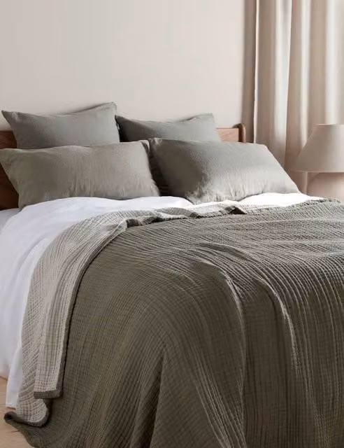 Bedfolk Reversible Waffle Pique Pure Cotton Extra Large Throw in Grey