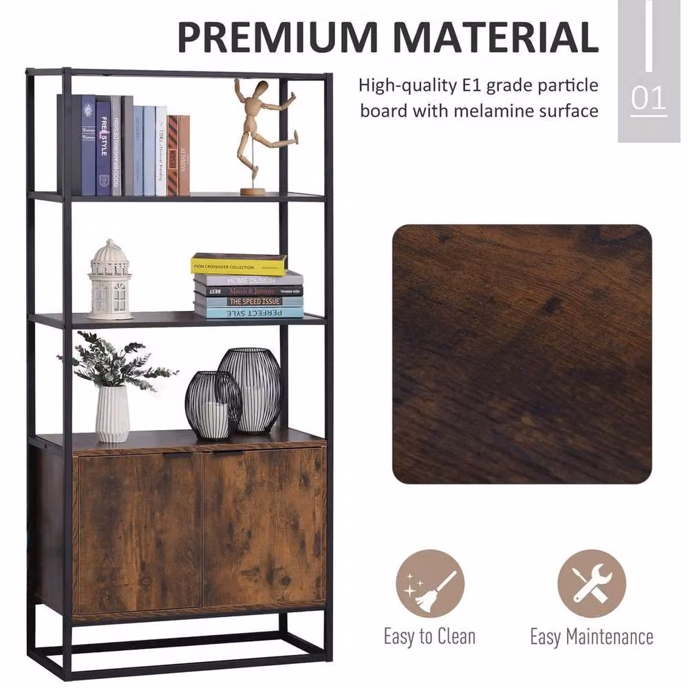 KORVIXA Industrial Storage Cabinet with 3 Open Shelves in Brown and Black – 3