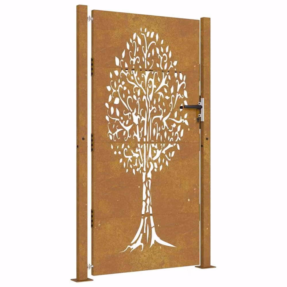 Berkfield Brown Corten Steel Garden Gate with Tree Design, W: 105 cm, H: 180 cm – 2