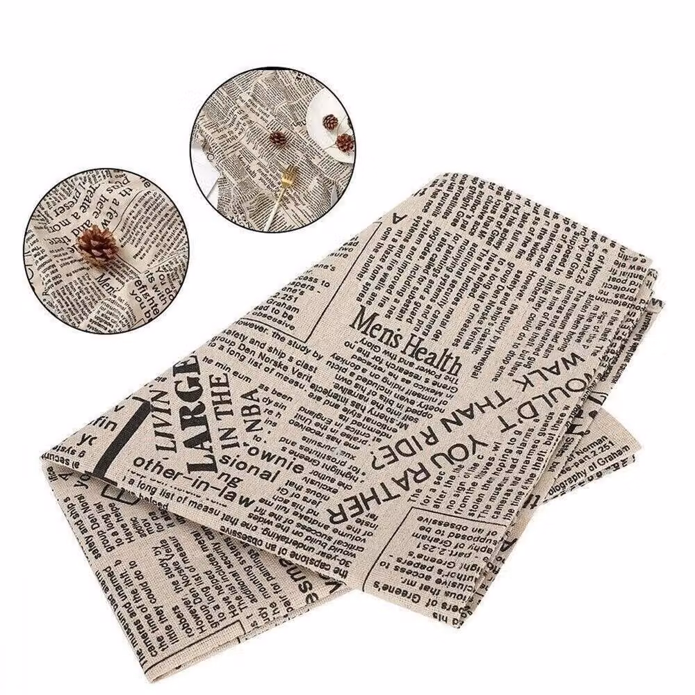 PAWNORA Cotton Linen Tablecloth with English Newspaper Print in Multicolour and White, W: 100 cm, L: 140 cm – 2
