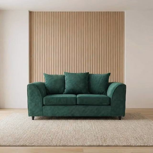 Abakus Direct Jumbo Grid 2 Seater Upholstered Fabric Sofa with Scatter Cushions in Grey, Beige or Green – 1