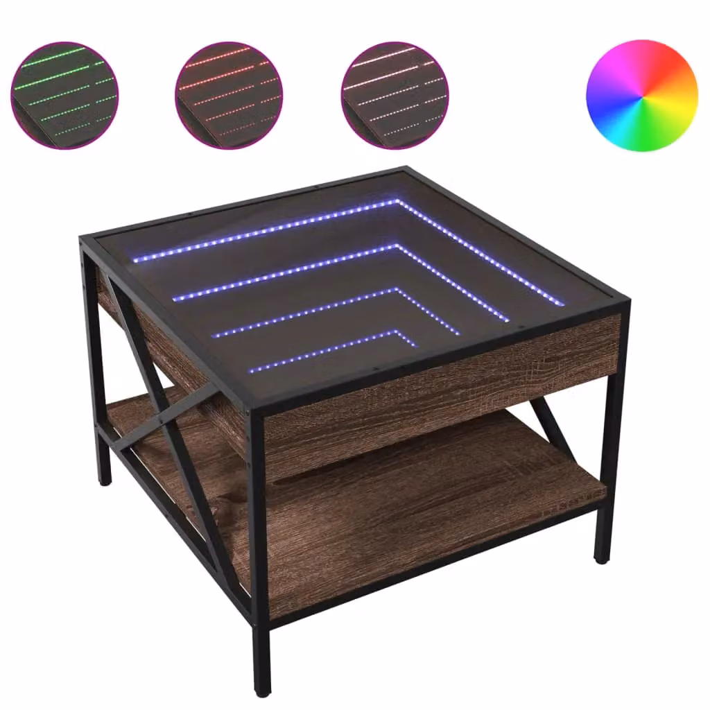 Berkfield Home Infinity LED Coffee Table in Brown Oak, W/D/H: 50 x 50 x 38 cm – 2
