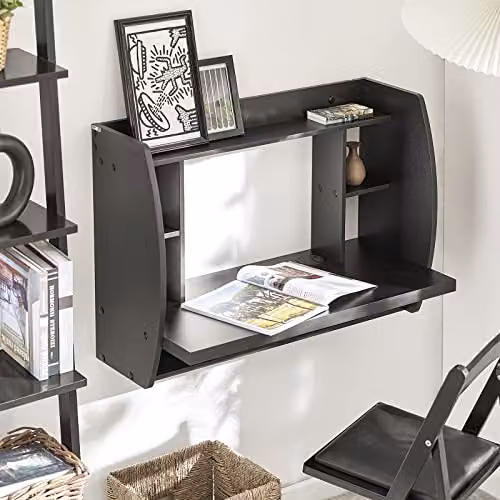 SoBuy FWT18-SCH Wall-Mounted Floating Computer Desk for Home Office, Black, W/D/H: 82 x 39 x 60 cm – 1