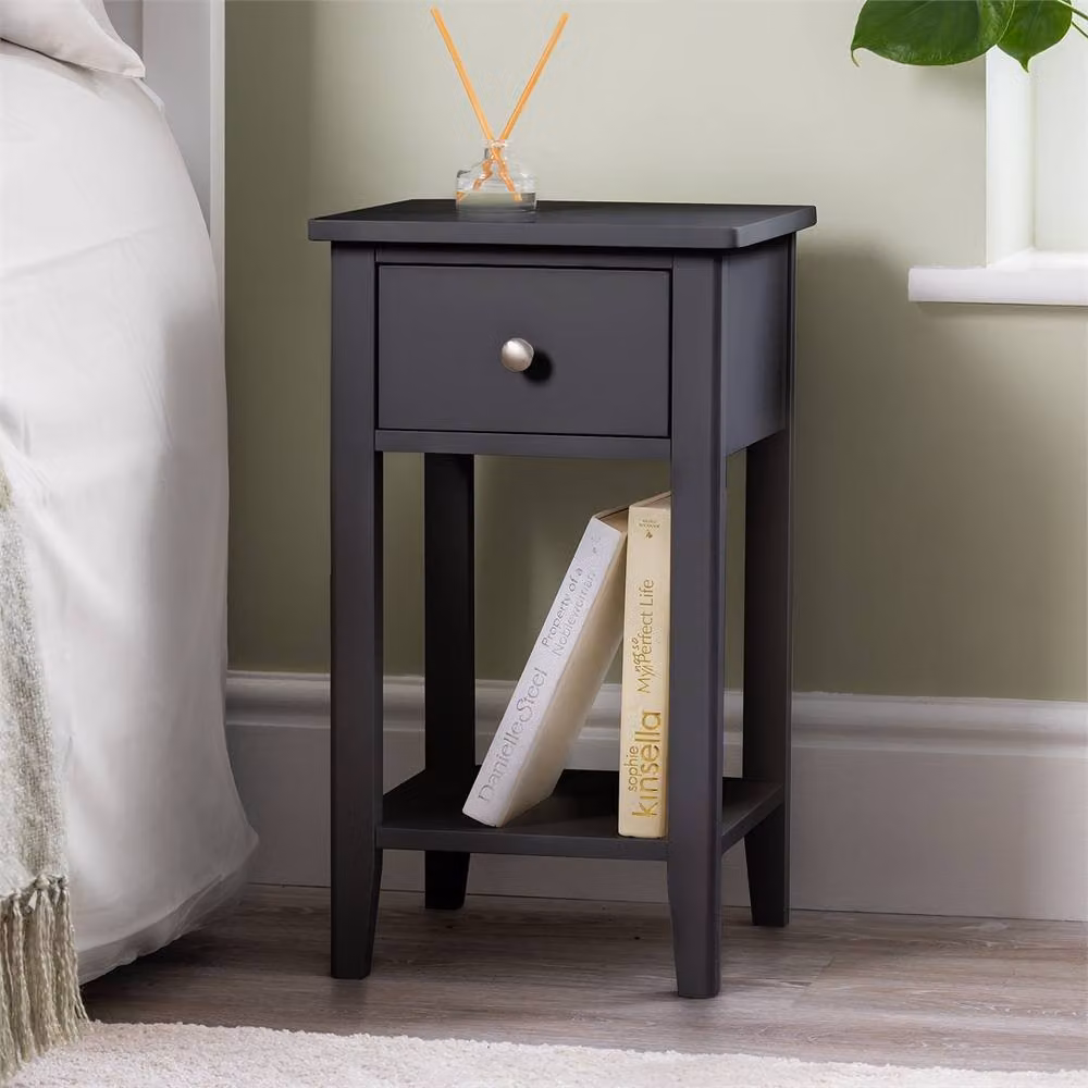 NESTLUNE Black Slim Bedside Table and Modern Bedroom Nightstand – 4