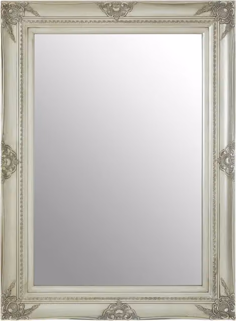 Orsina Antique Baroque Rectangular Wall Mirror with Floral Motifs, Silver Finish Wood and Glass, W/H: 83 x 113 cm