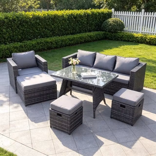Fimous 7 Seater PE Rattan Garden Outdoor Sofa Set in Dark Grey Mixed
