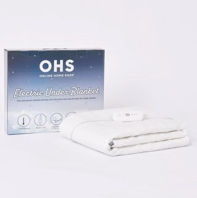 OHS Electric Heated Blanket Throw in White, 140 x 200 cm