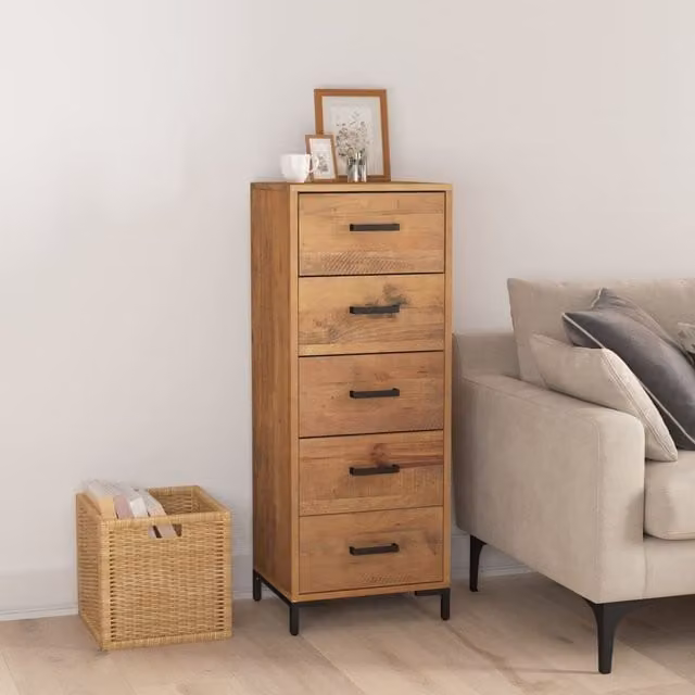 Berkfield Home Vintage Solid Pinewood Chest of Drawers in Brown, W/D/H: 42 x 35 x 110 cm – 1