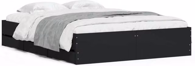 Berkfield Home Modern Bed Frame with Drawers in Black, W/D/H: 140 x 200 cm