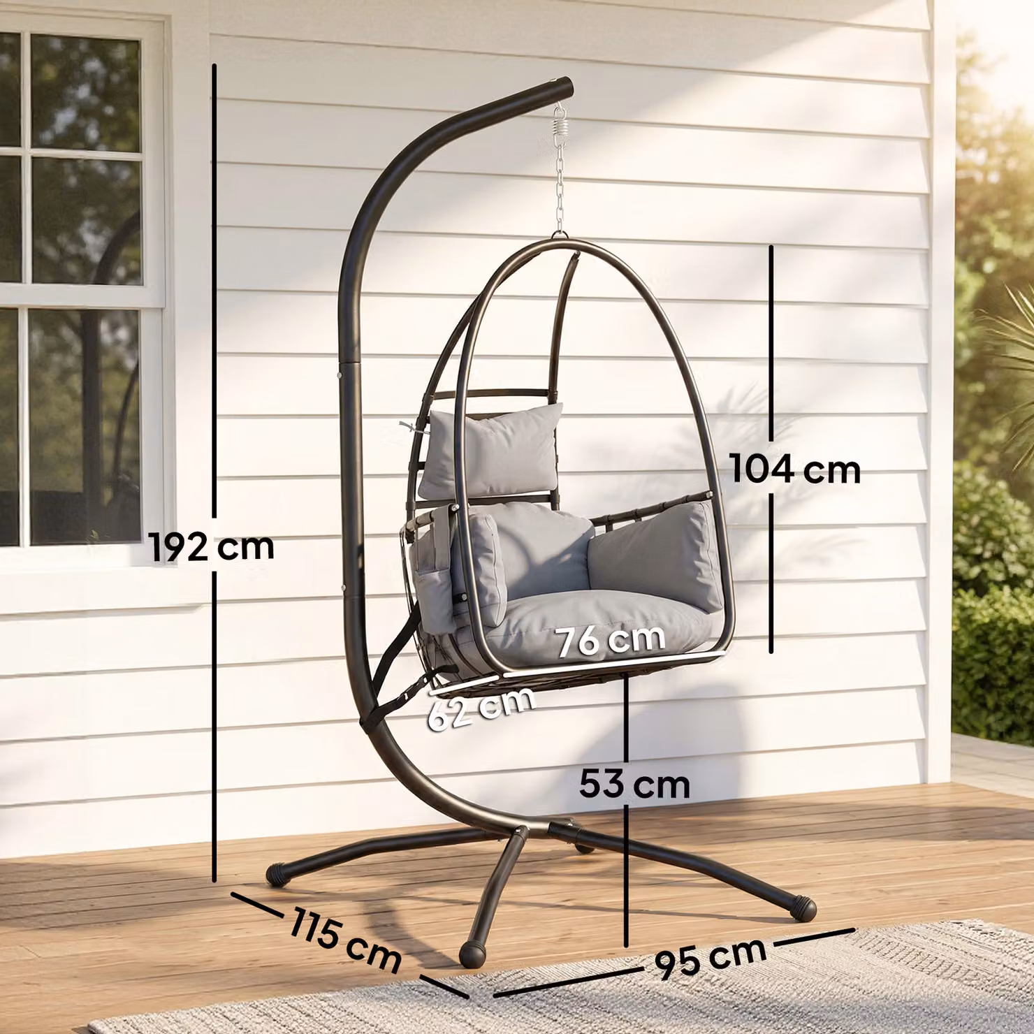 Outsunny Hanging Egg Chair with Stand and Cushions, Dark Grey Modern Swinging Hammock Chair for Indoor and Outdoor Use – 3