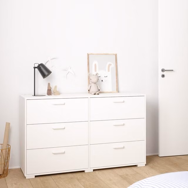 Furniture To Go Sofia Double Dresser with 6 Drawers in Glossy White