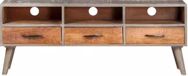 Berkfield Home Grey Rustic Solid Rough Mango Wood TV Cabinet W/D/H: 130 x 35 x 51 cm – 1