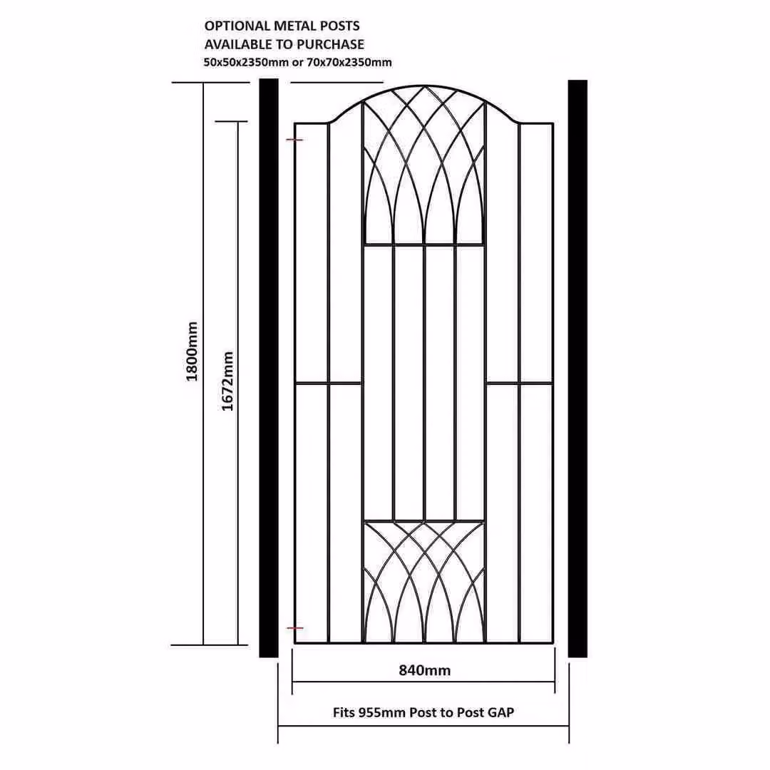Burbage Iron Craft Abbey Modern Verona Tall Bow Top Single Gate in Black, W: 95.5 cm, H: 179.8 cm – 3