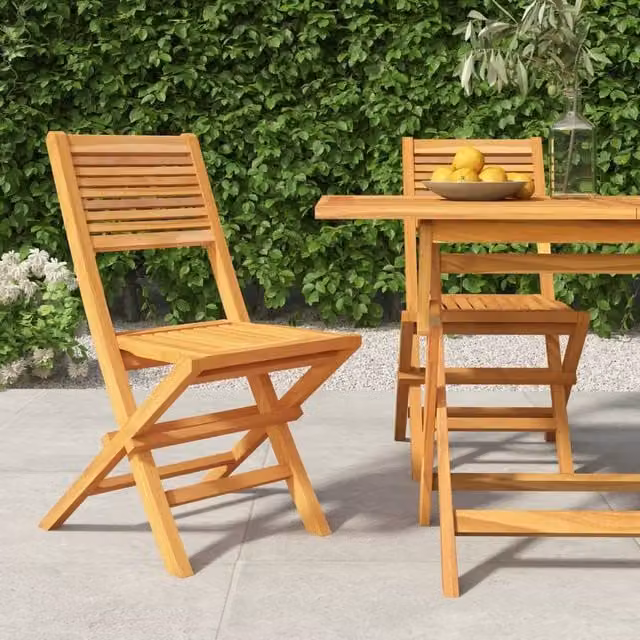 Berkfield Home Set of 2 Folding Garden Chairs in Brown Solid Teak Wood, W: 47 cm, D: 62 cm, H: 90 cm