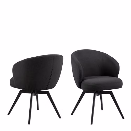 Furniture To Go Soli Round Dining Table in Oak and Black with 4 Darlene Black Swivel Dining Chairs, W: 120 cm, D: 75 cm, H: 79 cm – 4