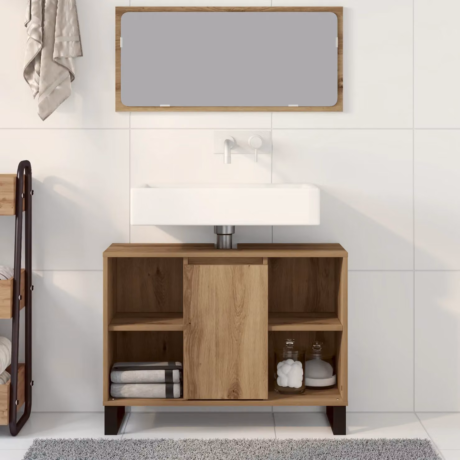 Berkfield Home Artisan Oak Freestanding Bathroom Vanity in Brown – 3