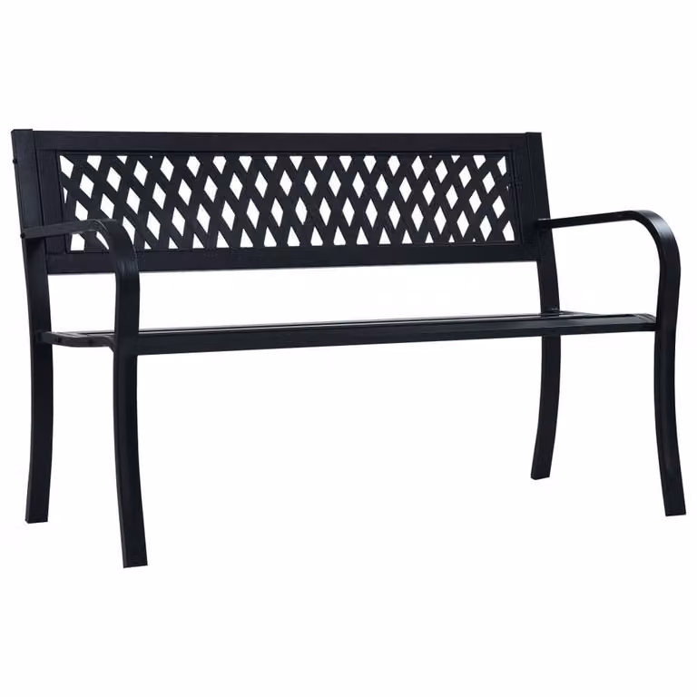 Berkfield Home Durable Garden Bench in Black Matt Metal, W: 125 cm, H: 77 cm, D: 53 cm