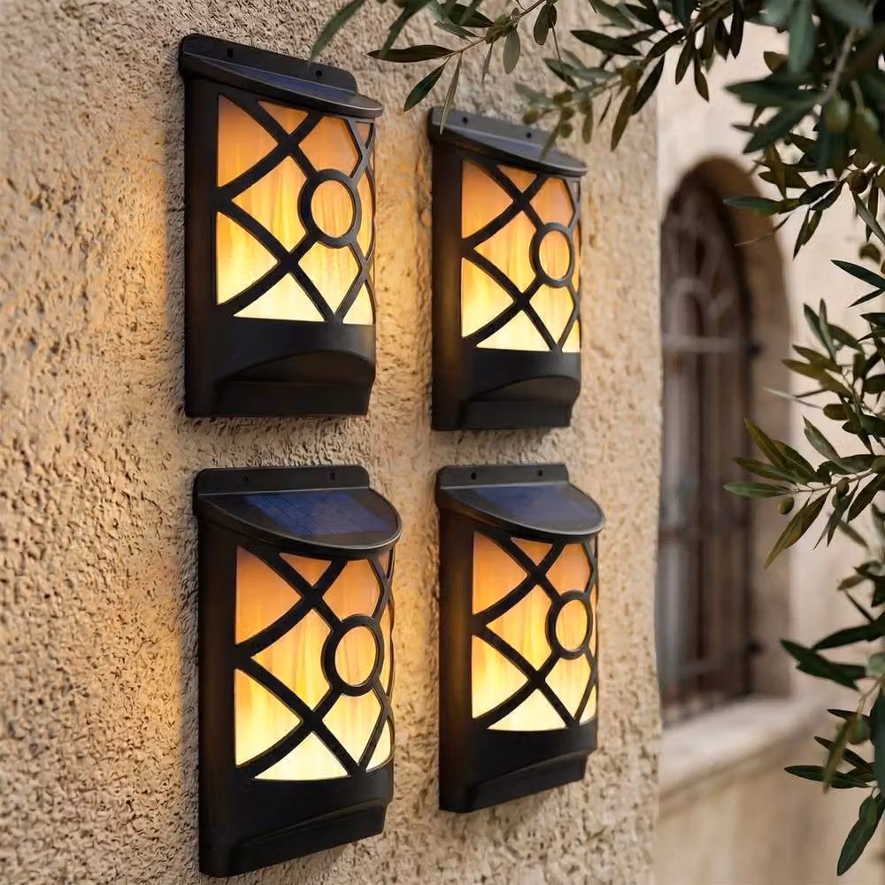 SPETLEK Solar LED Wall Light with Flickering Flame, Set of 4, Black – 3