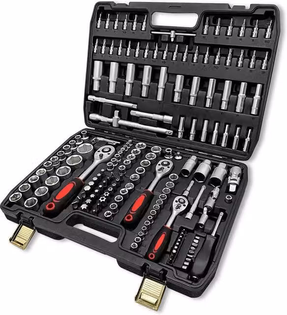 VOGREX 172-Piece Ratchet Socket Set with Case, 1/2 and 1/4 Drive, Silver