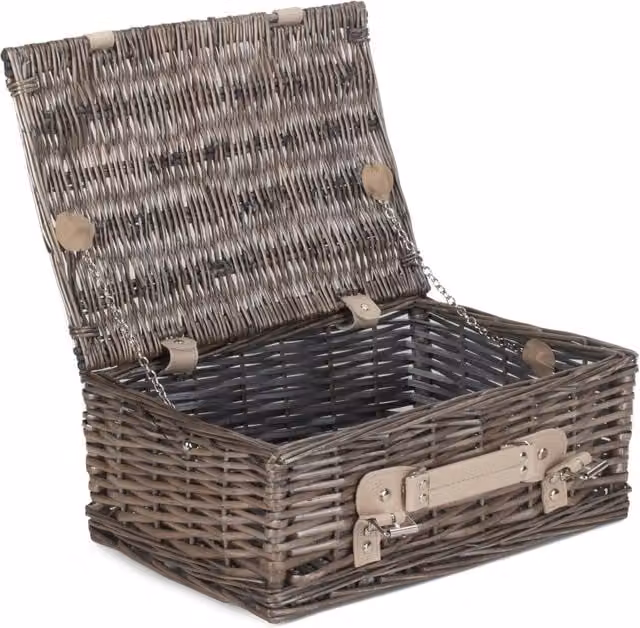 Red Hamper Wicker Picnic Basket in Grey with Antique Wash Split Willow