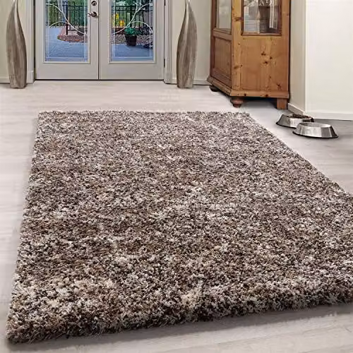 Bravich Beige Blended Shaggy Rug, W: 60 cm, L: 110 cm