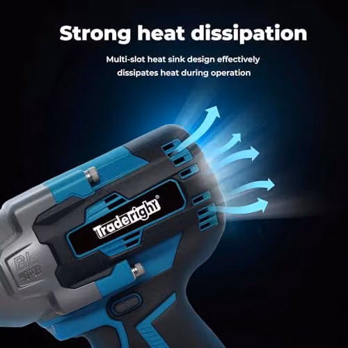 Traderight Cordless Brushless Impact Wrench 21V with 1200Nm High Torque, 1/2 inch Drive, 2 x 4.0Ah Lithium-Ion Batteries, Fast Charger and Socket Set – 5