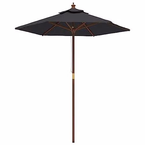 vidaXL Garden Parasol with Wooden Pole, Black, W: 196 cm, D: 231 cm – 1