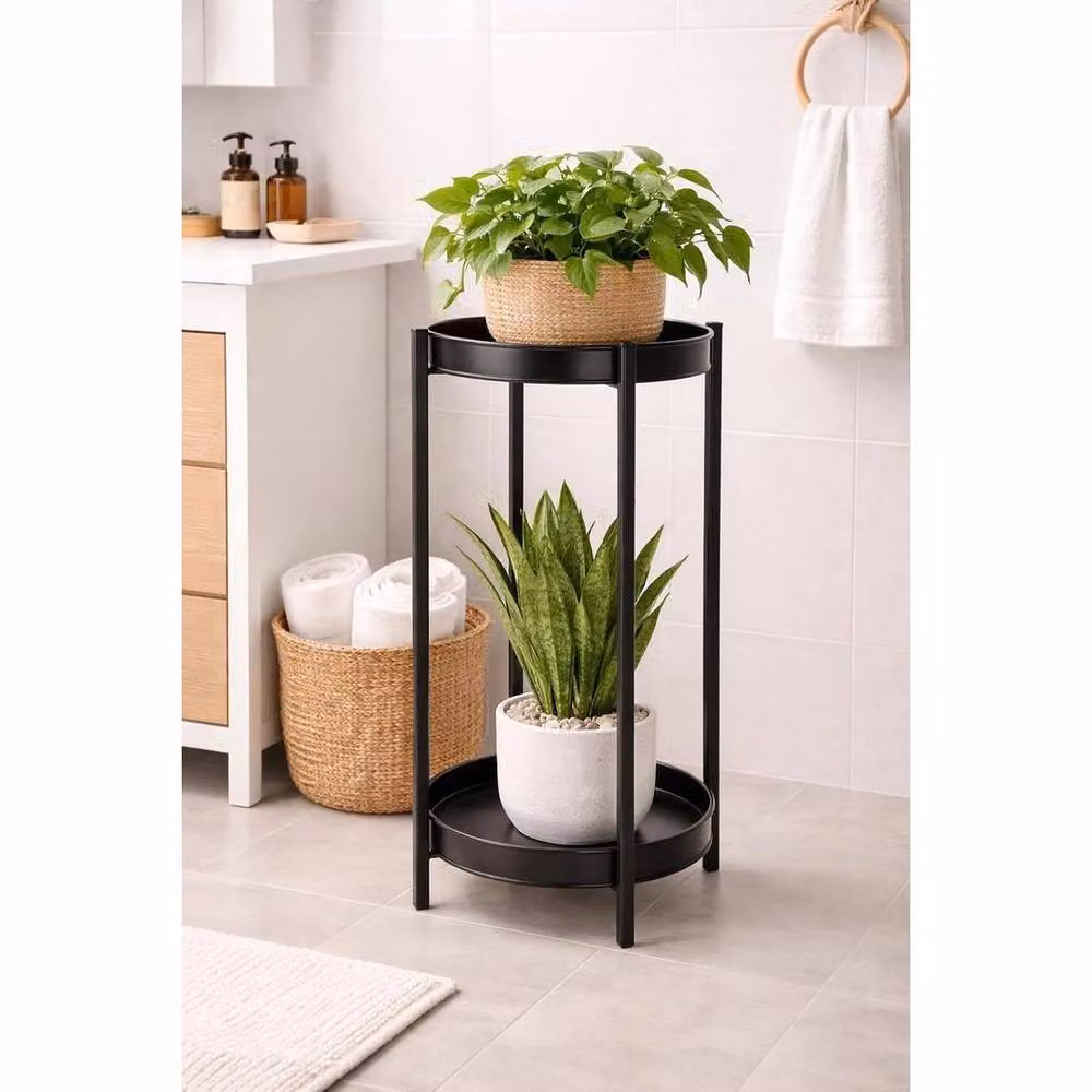 SPETLEK Muddy Hands Round Plant Stand with Shelves in Matt Black Coated Steel – 2