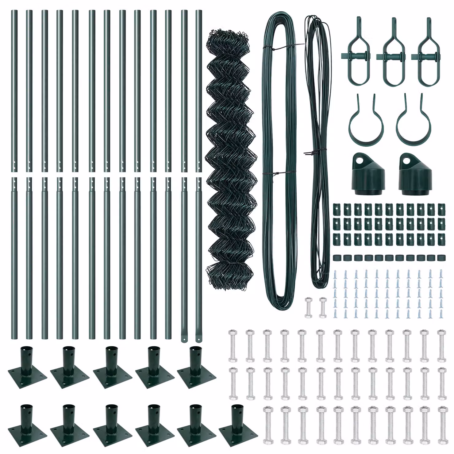 Berkfield Home Green Galvanised Steel Chain Link Fence with 13 Flanged Posts, H: 1.2 m x W: 25 m – 3