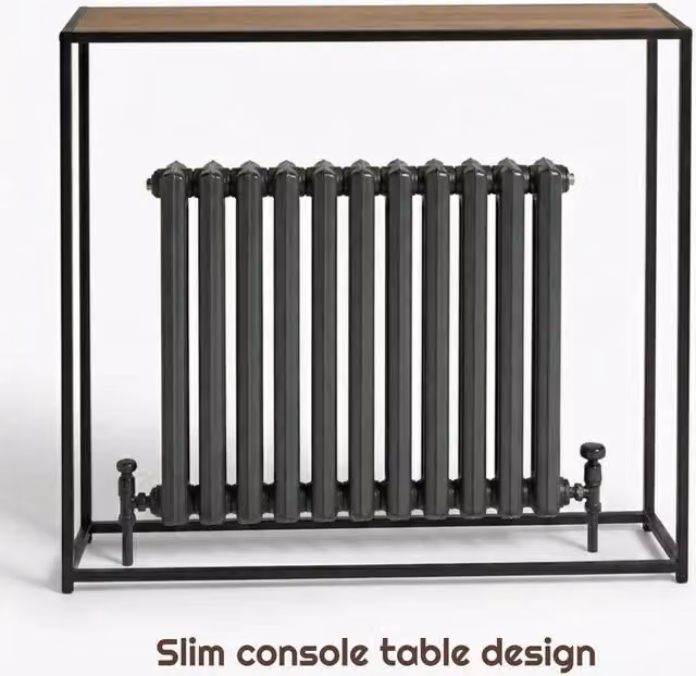 FORGEVIO Radiator Console Table with Wooden Shelf and Black Metal Legs, W/D/H: 105 x 20 x 82 cm – 1