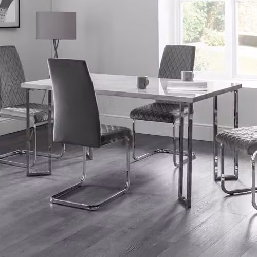 Julian Bowen Positano Rectangular White Marble and Silver Chrome Dining Table W/D/H: 180 x 90 x 75.5 cm