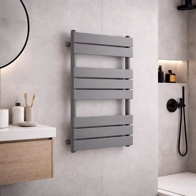 Lux Heat Anthracite Grey Flat Towel Radiator, W: 60.0 cm, H: 80.0 cm