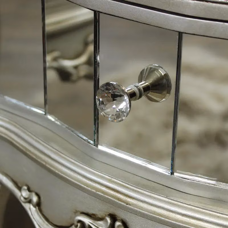 Melody Maison Tiffany Range Pair of Mirrored 2 Drawer Bedside Tables in Metallic Silver – 3