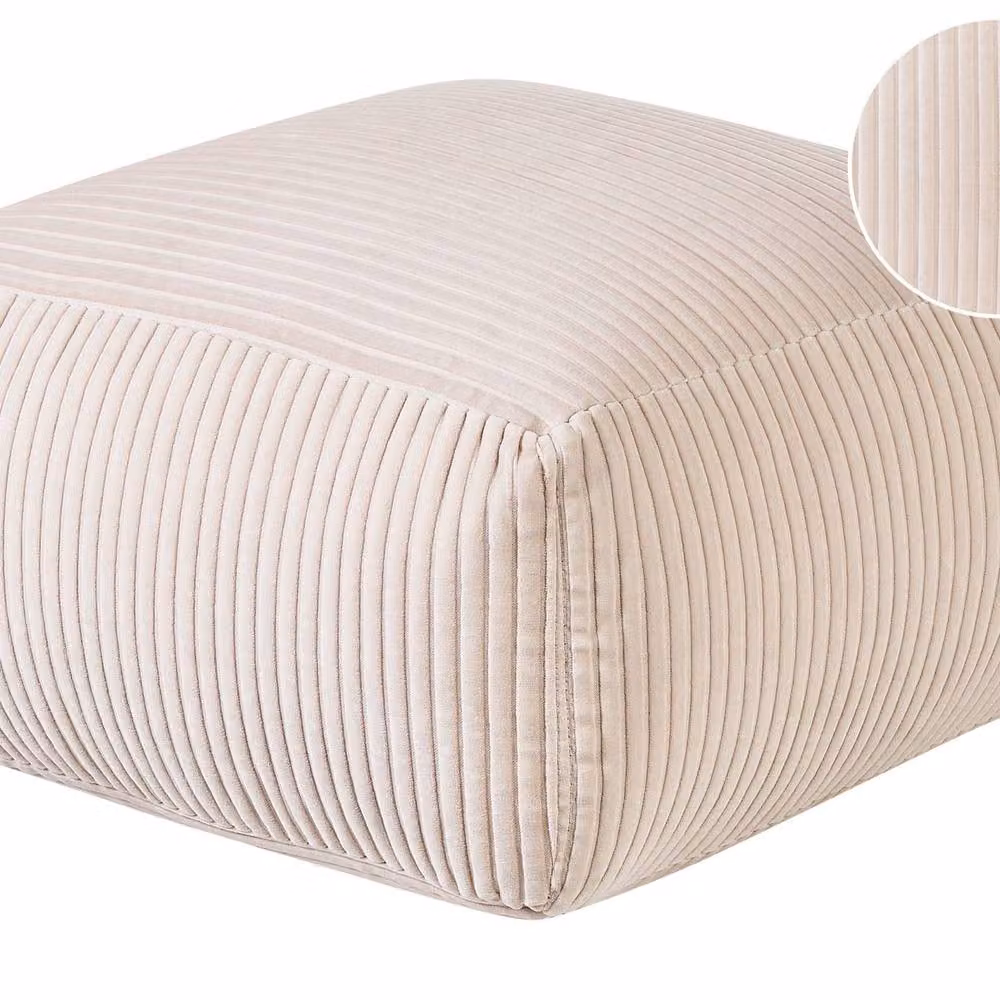 Wyld and Coco Beige Corduroy Square Pouffe Boho Modern Footstool – 2