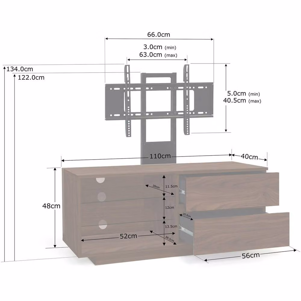 Centurion Supports Gallus TV Cabinet in Walnut with 2 Drawers and 3 Shelves for 32 to 55 inch TVs – 3