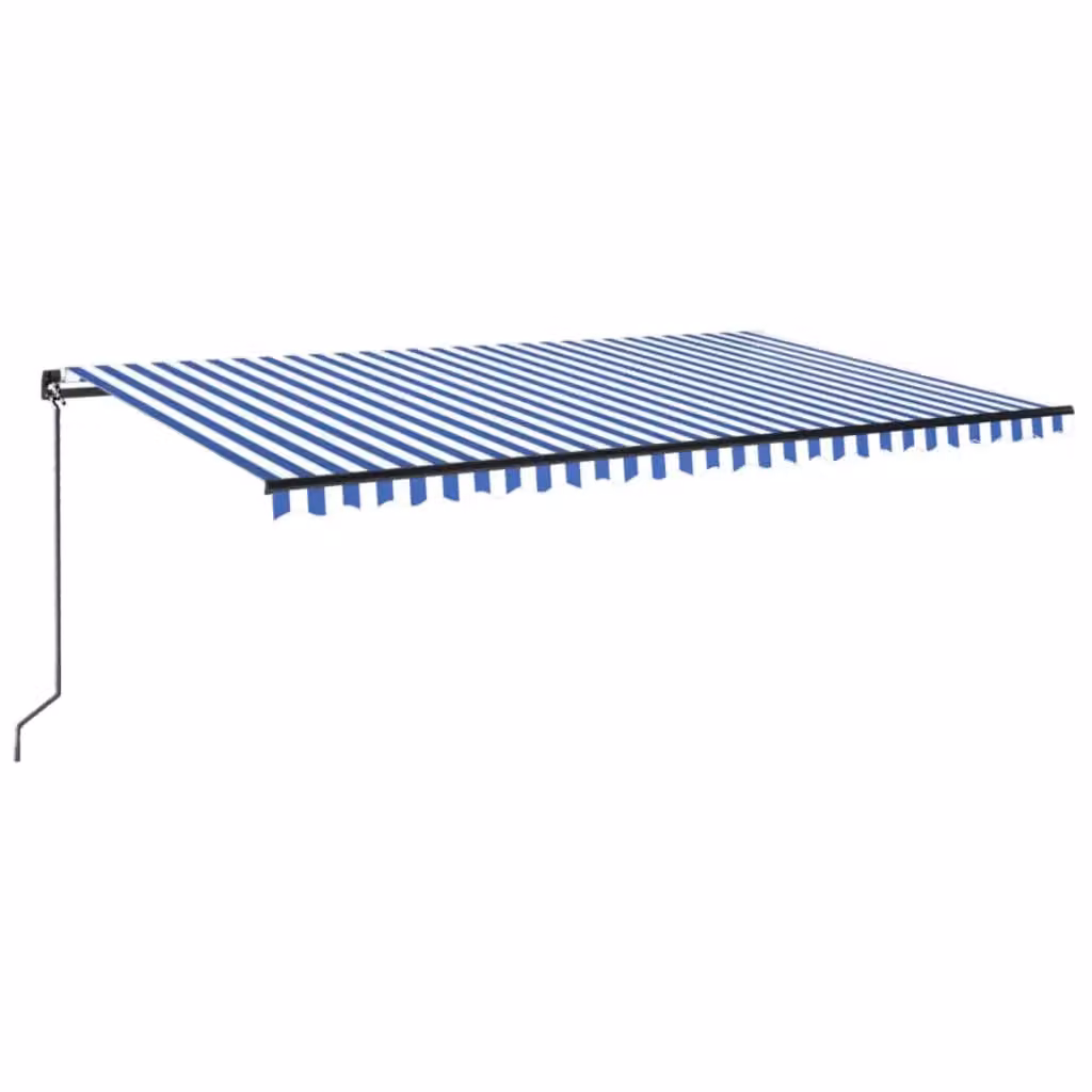 Berkfield Home Manual Retractable Awning with LED, Blue and White Striped Polyester, W: 500 cm, D: 300 cm – 2