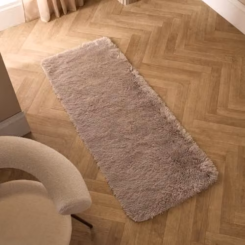 OHS Soft Fluffy Faux Fur Runner Rug in Beige, W/D: 60 x 150 cm